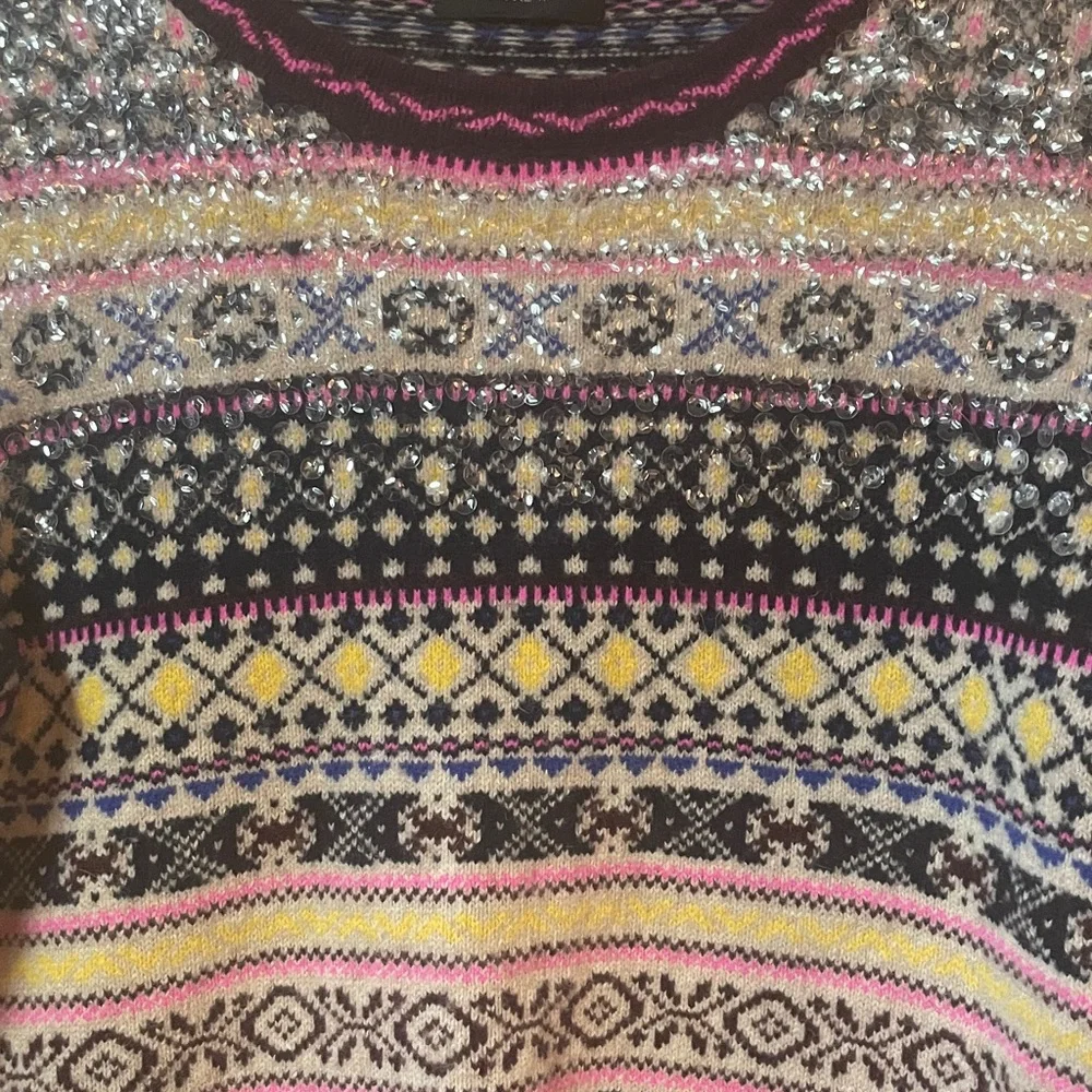 J. Crew Lambs Wool Sequin Fair Isle Sweater Size XSP